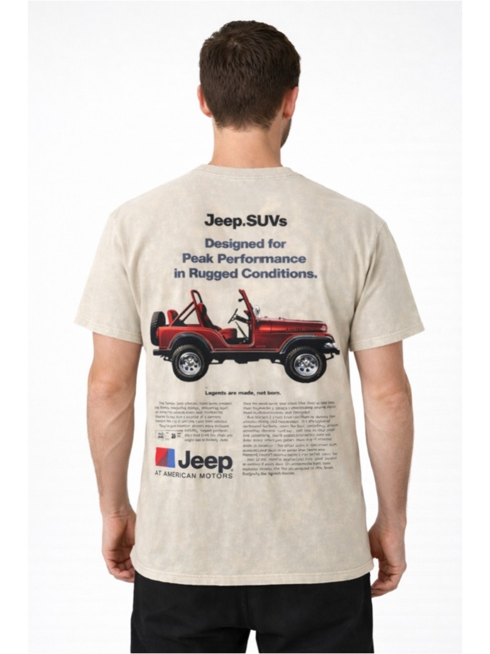 Jeep Graphic T Shirt Mens M NWT Beige Acid Wash Back Print SUV Off